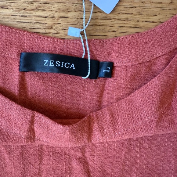 Zesica Womens Pink Linen Blend Short Sleeve Cropped Top, Size L - Picture 4 of 4